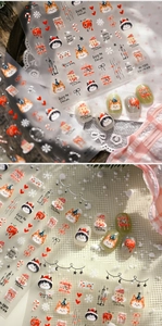 Vue détaillée des stickers ongles chat de Noël m-1311 en argent métallique brillant