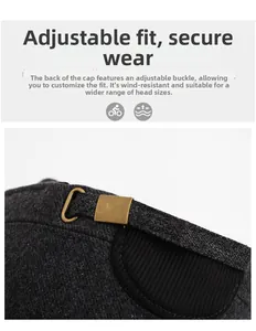 Detail of adjustable metal buckle on winter men's thermal hat with textured fabric