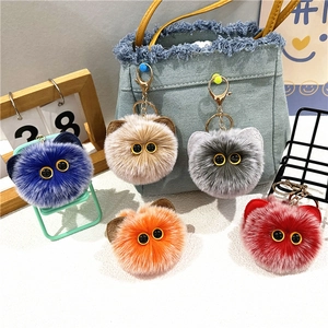 Portachiavi In Peluche Simpatico Gatto Palla Ciondolo Pelliccia Sintetica Occhi Grandi Kawaii Ornamento Per Borsa