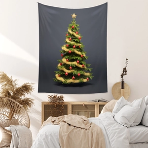 Dettaglio dell'arazzo dell'albero di Natale appeso su una calda parete della camera