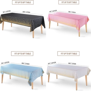 Detailed size guide for disposable dot tablecloths in black, pink, blue and white colors