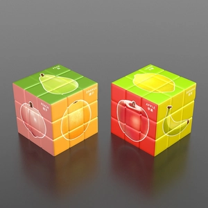 3x3 fruit pattern magic cube for kids featuring colorful apple lemon and banana graphics