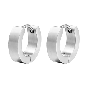 Polished silver stainless steel huggie hoop earrings for men and women in a pair set