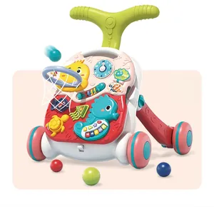 Detail view of the multi-functional baby activity walker with basketball hoop and music keys