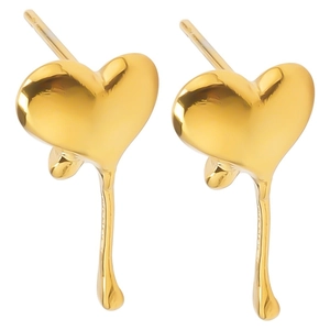 Close-up of golden melting heart stud earrings in 304 stainless steel with artistic texture