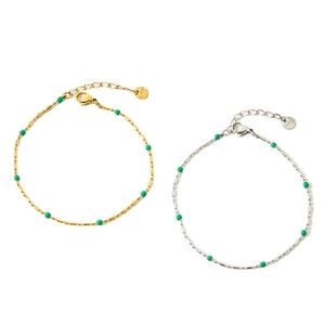 Bohemian stainless steel chain bracelet with colorful beads and adjustable lobster clasp