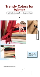 Détail d'écharpes douces aspect cachemire avec franges en plusieurs couleurs unies