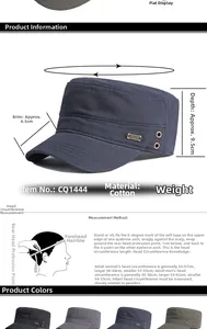 Size chart showing 100% cotton flat top cap dimensions and head circumference guide