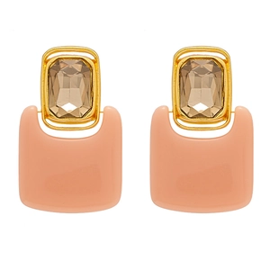 Geometric square resin earrings with champagne crystals in a golden vintage style frame