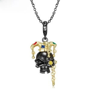 Joker Skull Pendant Necklace 925 Sterling Silver Gothic Punk Dark Style Enamel Colorful Hat Dollar Sign Monocle For Men Women