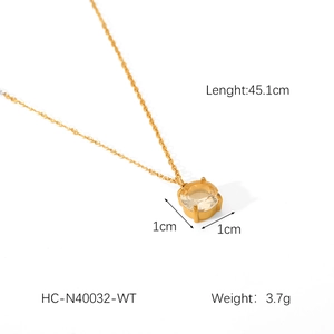 Detail showing dimensions of 45.1cm gold stainless steel necklace with crystal pendant
