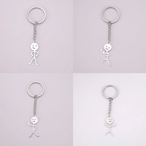 Set of 4 creative stickman stainless steel keychains with funny minimalist poses