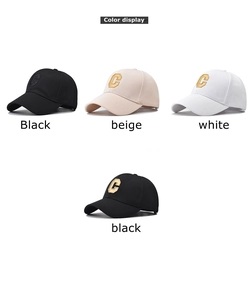 Detailed close-up showing color display of baseball caps with large embroidered C letter