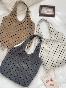 Borsa Tote A Pois Grande Capacità Velluto A Coste Borsa A Spalla Stile Coreano Borsa A Mano Casuale Per Donne