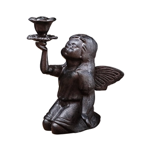 European vintage cast iron kneeling angel candle holder in bronze finish for home decor