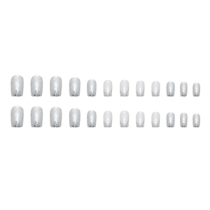 Unghie finte quadrate glitter argento stile French manicure set da 24 pezzi lucidi