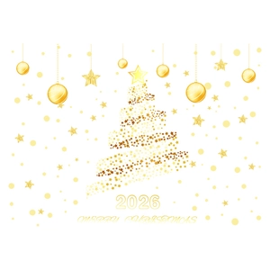 Golden Christmas tree stickers with 2026 stars and ornaments for shop window decor