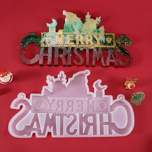 Merry Christmas DIY silicone mold with reindeer and Santa Claus resin design
