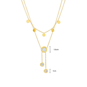 Double-layered gold titanium necklace with Roman numerals and white shell pendants