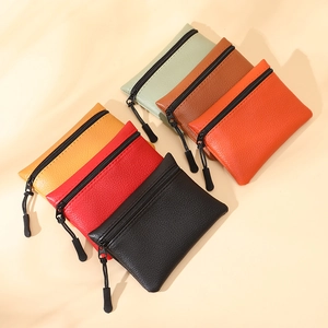 Mini portamonete in pelle PU con grana litchi e cerniera in vari colori vivaci