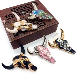 Bull Head Skull Pendant Acrylic Resin Alloy Charms With Metal Bail For DIY Jewelry Making