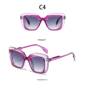 Detailansicht der lila doppelschichtigen Oversize-Sonnenbrille mit quadratischem Rahmen