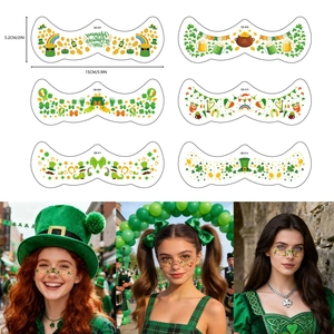 6 Blatt St. Patrick's Day Kleeblatt Gesichtstattoos mit Regenbogen und Kleeblatt-Design
