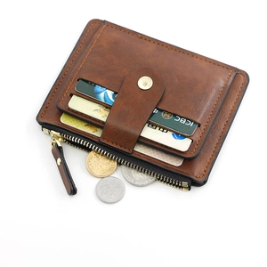 Slim Card Holder Wallet PU Leather Multi Slot Zipper Coin Purse Snap Closure Retro Minimalist Portable