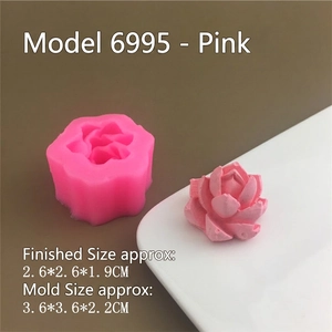 Pink silicone mold for succulent candles with dimensions of 3.6x3.6x2.2cm and 6995 coding
