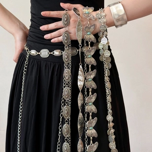Bohemian Butterfly Waist Chain Belt Alloy Faux Turquoise Artificial Pearl Vintage Ethnic Style Body Jewelry For Women Dress Decor