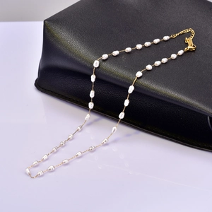 Baroque Freshwater Pearl Necklace With 18K Gold Plated Stainless Steel Chain Vintage Elegant Jewelry For Women