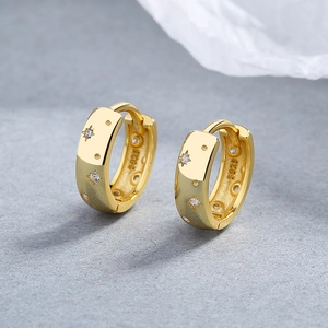 925 Sterling silver gold-plated star hoop earrings with zircon stones and S925 hallmark