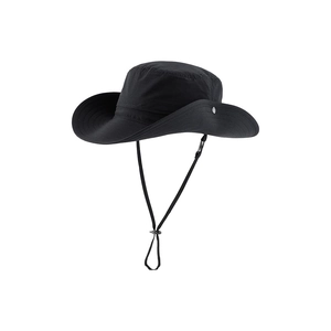 Cappello da pescatore outdoor nero ad asciugatura rapida con coulisse e tesa larga parasole