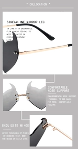 Macro detail of bat-shaped sunglasses showing golden metal temples and hinges