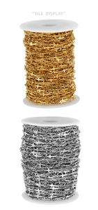 Detailed tile display of gold and silver 18K plated stainless steel cross link chains