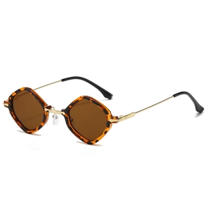 Punk style rhombus sunglasses with tortoise frame and brown lenses for outdoor fashion