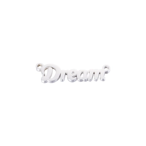 Vue détaillée d'un pendentif Dream en acier argenté poli avec doubles connecteurs