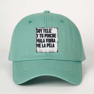 Mint green SOY FELIZ Y TU... slogan baseball cap with adjustable strap for sun protection