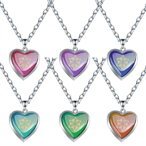 Collage of heart pendants with snowflake patterns in six different gradient colors