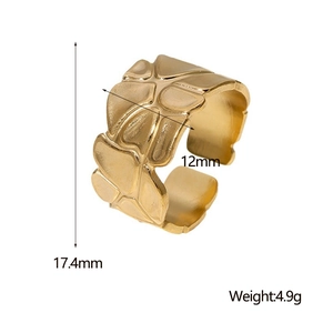 Anello aperto in acciaio inossidabile dorato 18k con trama irregolare e larghezza 12mm