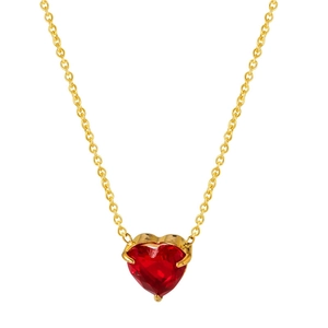 Elegant 18k gold plated stainless steel necklace with a sparkling red heart zircon pendant