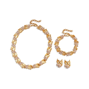 Set gioielli foglia oro con perle bianche e zirconi incluso collana e orecchini eleganti