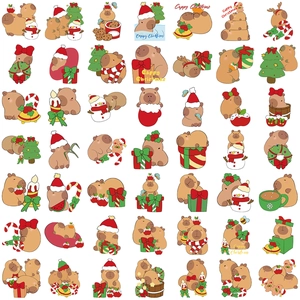 Set of 50 waterproof Christmas Capybara stickers for laptop and DIY decoration