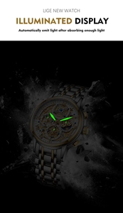 Macro view of multifunctional men's waterproof watch showing bright luminous display feature