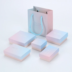 Jewelry Box Gift Case Gradient Pink Blue Cardboard Storage For Ring Necklace Earring Bracelet With Sponge Liner