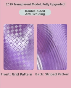 Dual-sided PVC hot water bottle details showing plaid and striped anti-scald textures