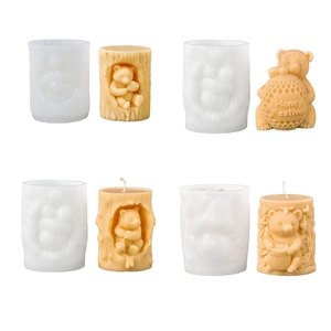Silikonformen-Set für Bärenkerzen mit 3D-Honigfest-Motiven und Bienenwaben-Muster