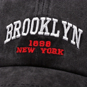 Black cotton baseball cap with white Brooklyn and red 1898 New York embroidery