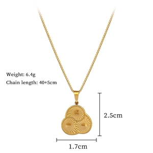 Detail showing 6.4g gold titanium steel necklace weight and 40+5cm chain size dimensions