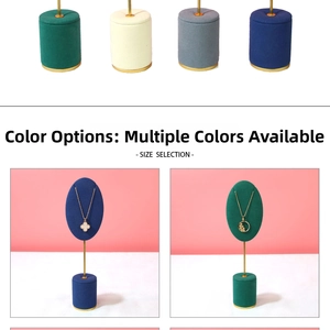 Detailed set of metal necklace display stands with velvet oval boards in four colors
